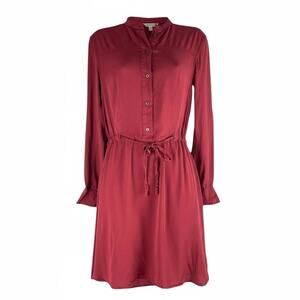 All Saints Sanko Drawstring Tie Mini Shirt Dress Crimson Orange Size 2